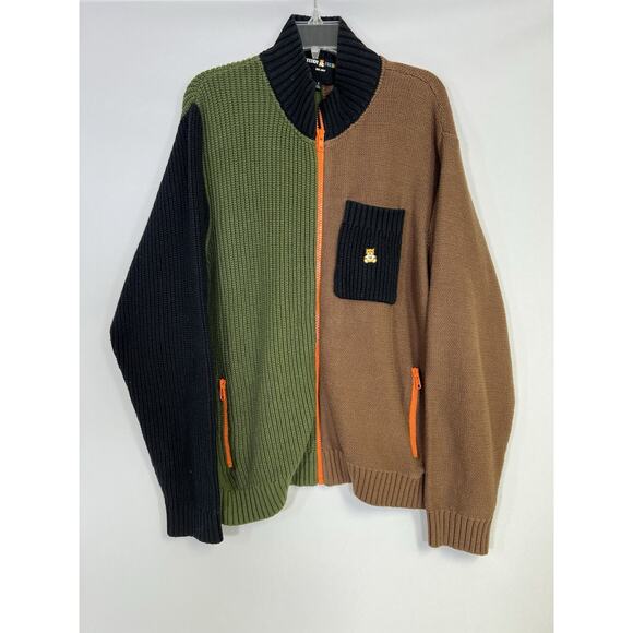 Teddy Fresh Cardigan Mens Large Sweater Retro Colorblock Preppy Classic Grandpa - Picture 5 of 16